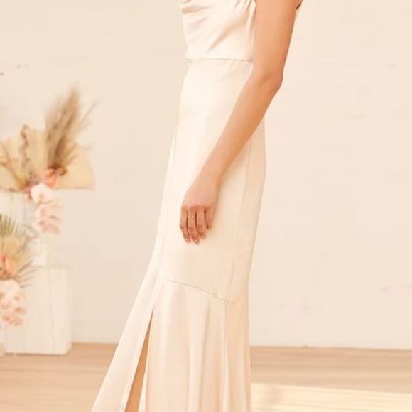 Moment in the Spotlight Champagne Satin Cowl Neck Maxi Dress [available in Sept] - Picture 3 of 4